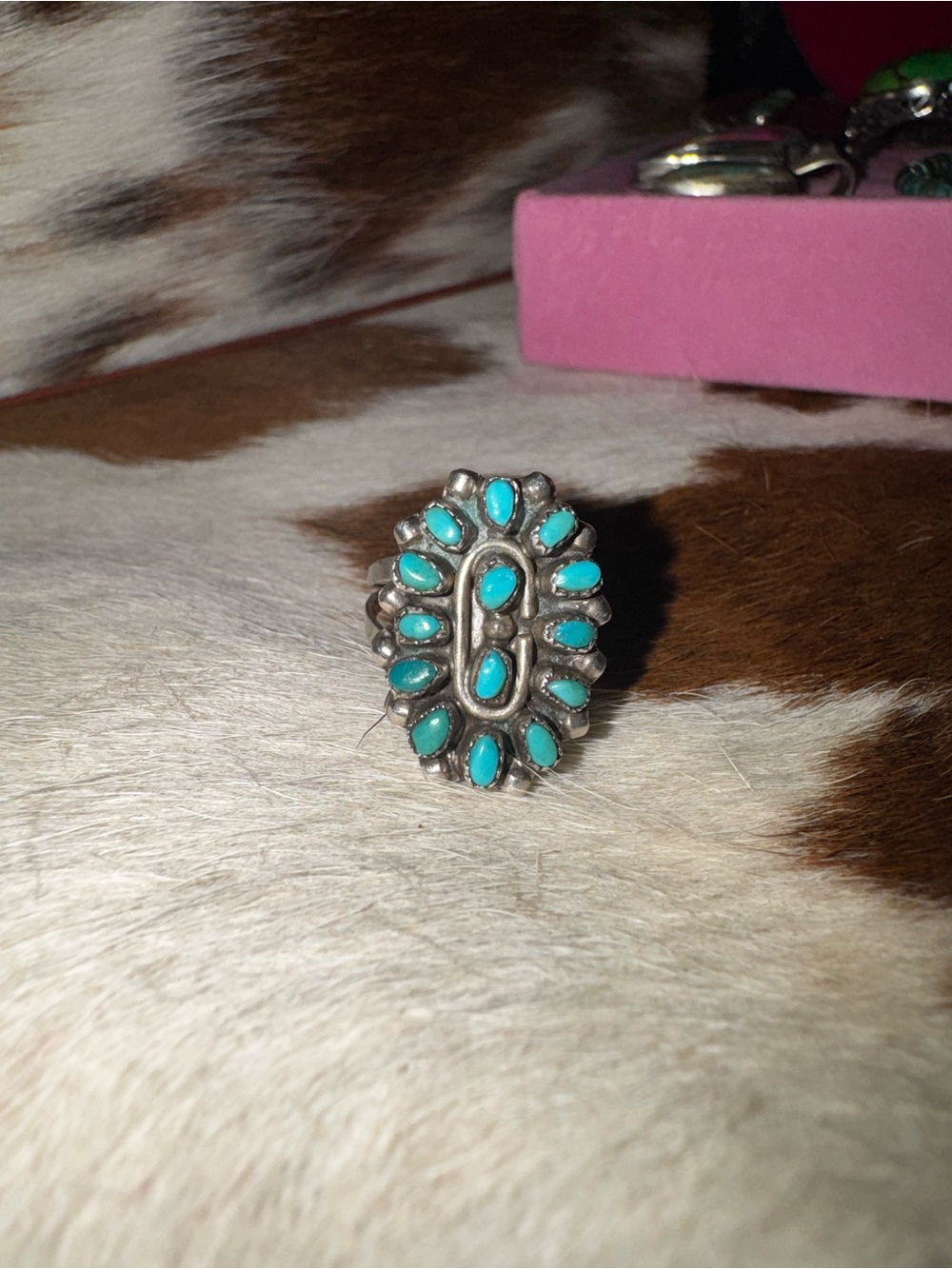 Vintage Handmade Turquoise Cluster  Ring-Native size 6